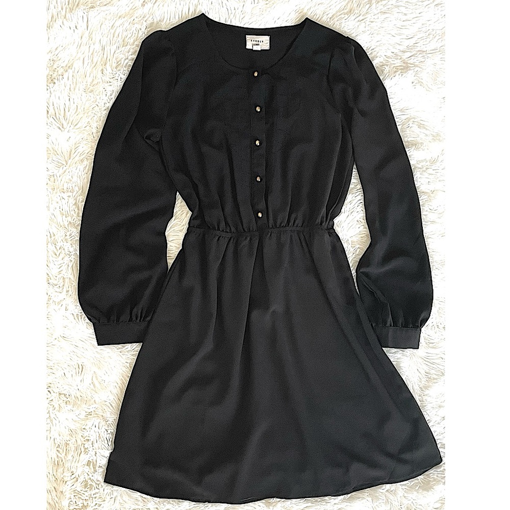 Everly Black Half Button Dress, M